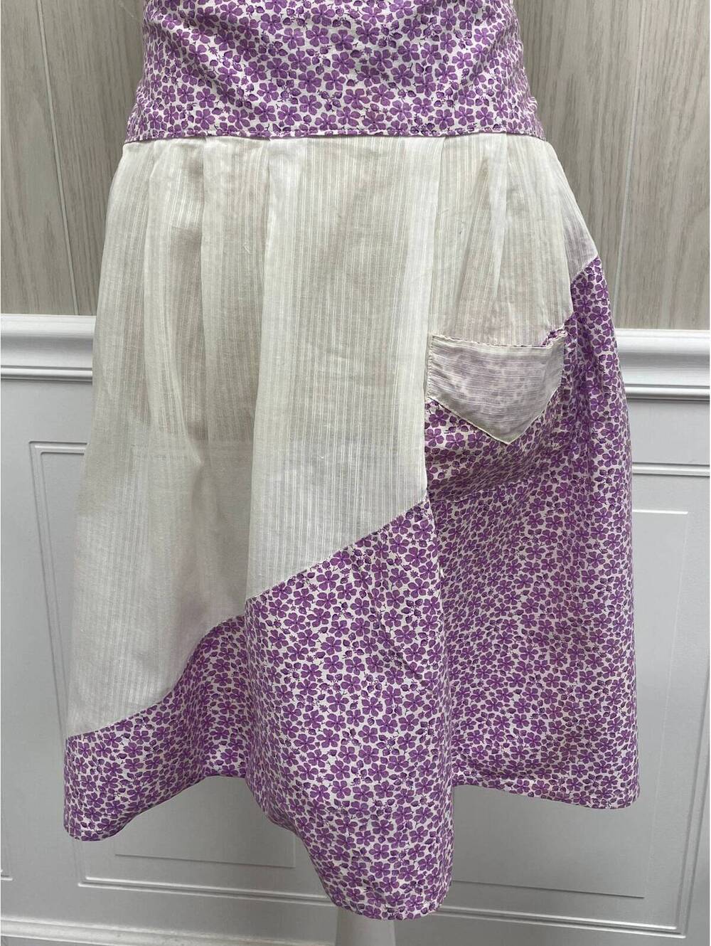 Vintage purple floral half apron